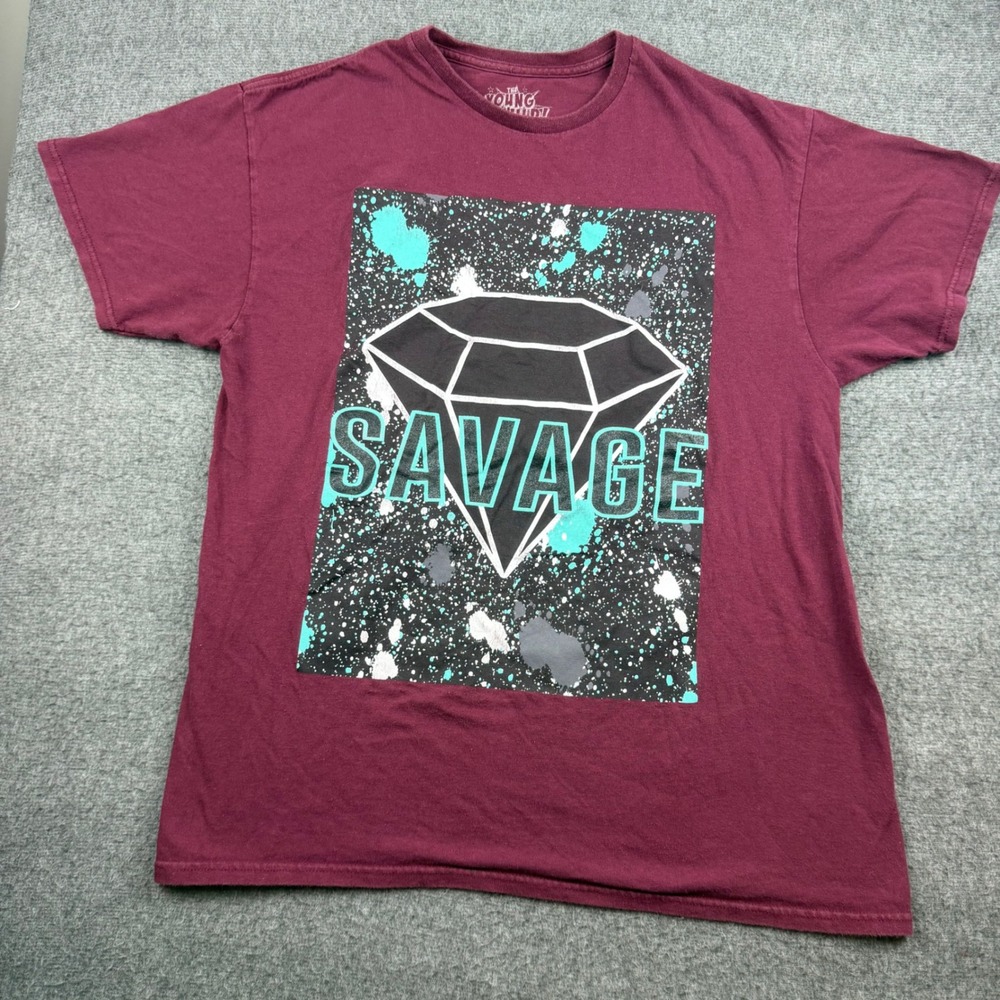 The‎ Young & Wild T-Shirt Men's Large Maroon Savage Diamond Graphic Tee